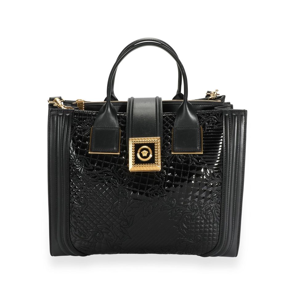 Versace Black Patent Leather Vanitas Icon Micro Tote